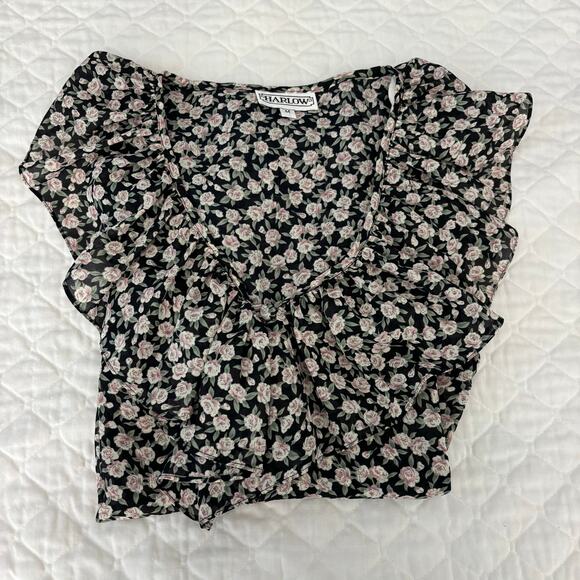 Vintage Ruffle Collar Blouse M Rosettes Dark Romantic Gothic Victorian Style - Picture 8 of 8